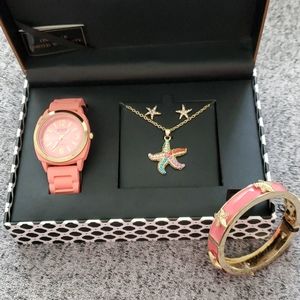 Watch, necklace w/ earrings bonus enamel bangle